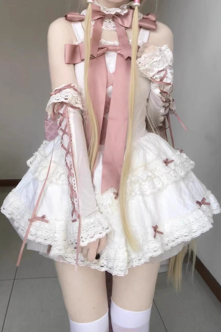Pink/White Ribbon Embroidery Bowknot Lace-Up Sweet Elegant Princess Lolita Dress
