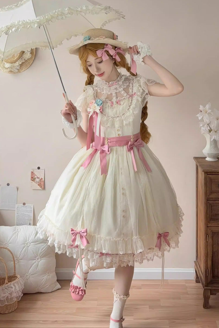 Yellow Sakura's Spring Resonance Sleeveless Ruffled Bow Sweet Lolita Jsk Dress (Short Version)