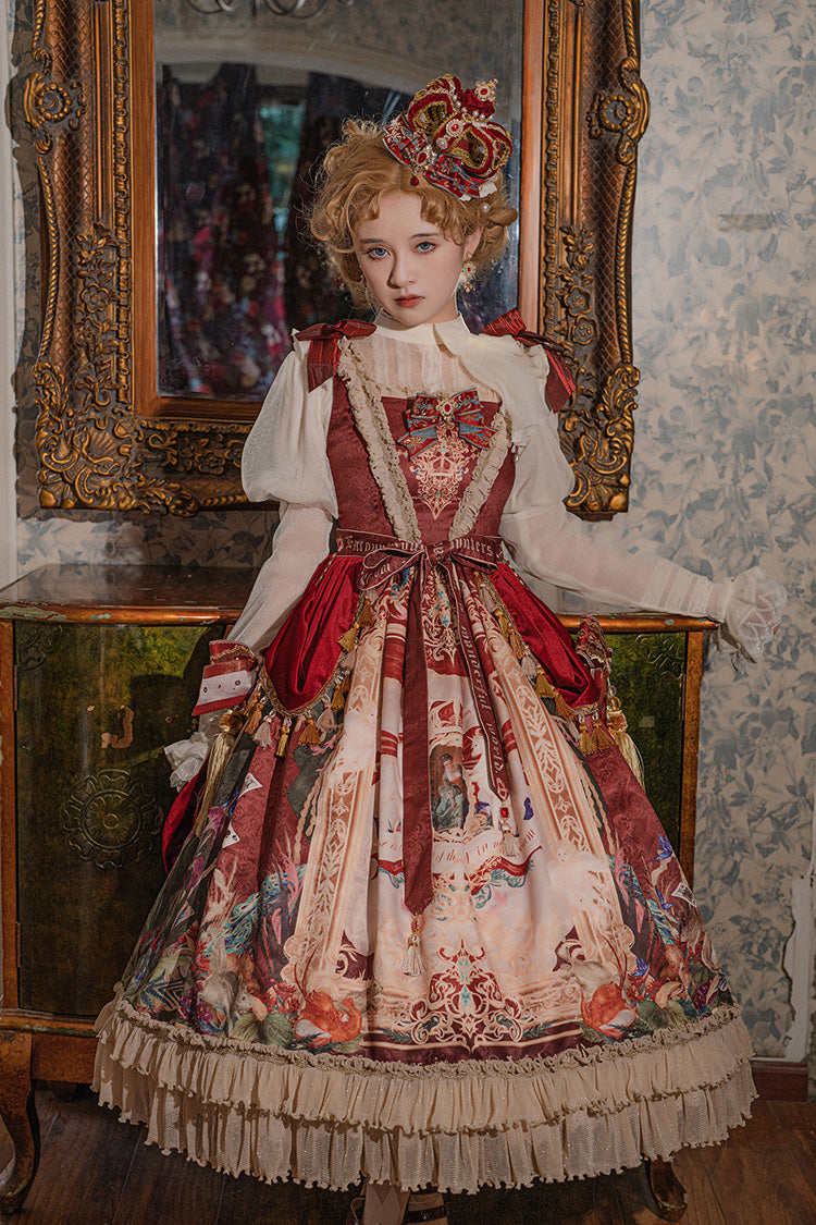 Red Kaleidoscope of Dreams Sleeveless Double-Layered Print Embroidery Bowknot Classic Vintage Gorgeous Lolita Jsk Dress