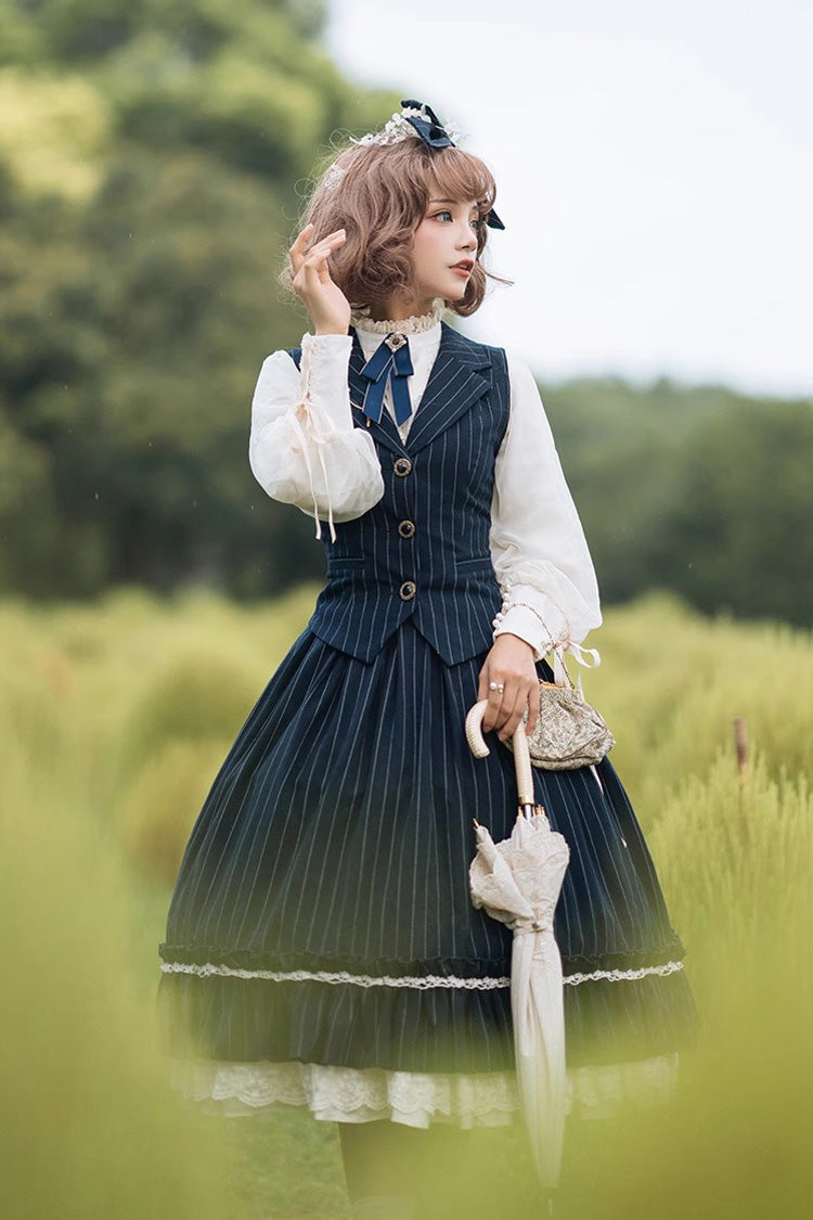Multi-layer Striped Print Ruffle Sweet College Style Elegant Lolita Skirt 3 Colors