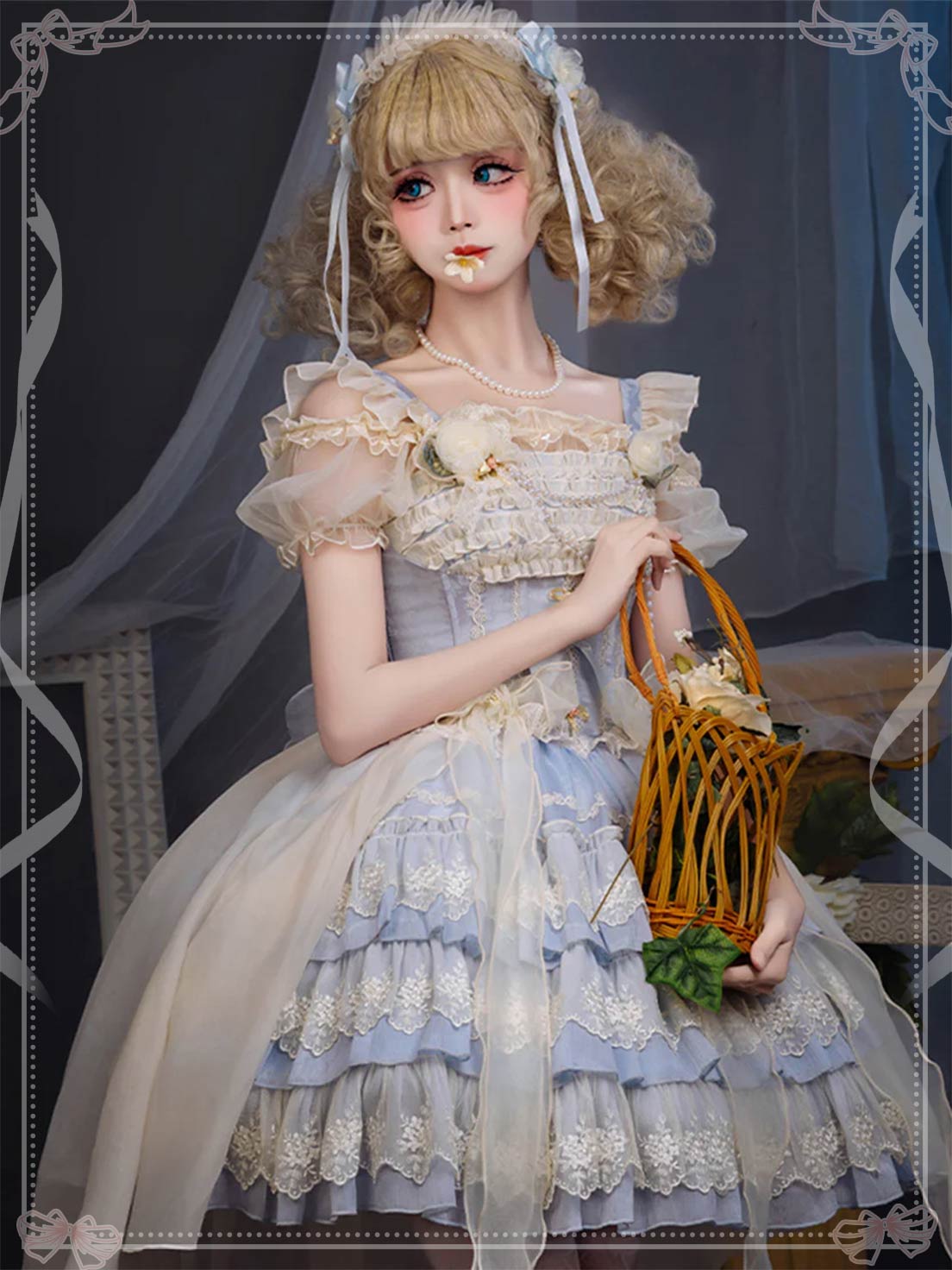 Ballet Cake Dress Hime Lolita Tea Party Fashion Whimsical Light Blue Organza Dress