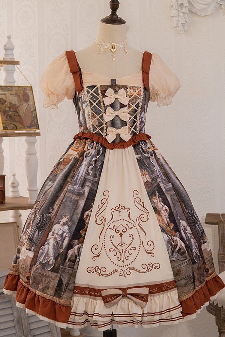 Multi-Color Constantine Oil Painting Print Bowknot Classic Vintage Princess Lolita Dress