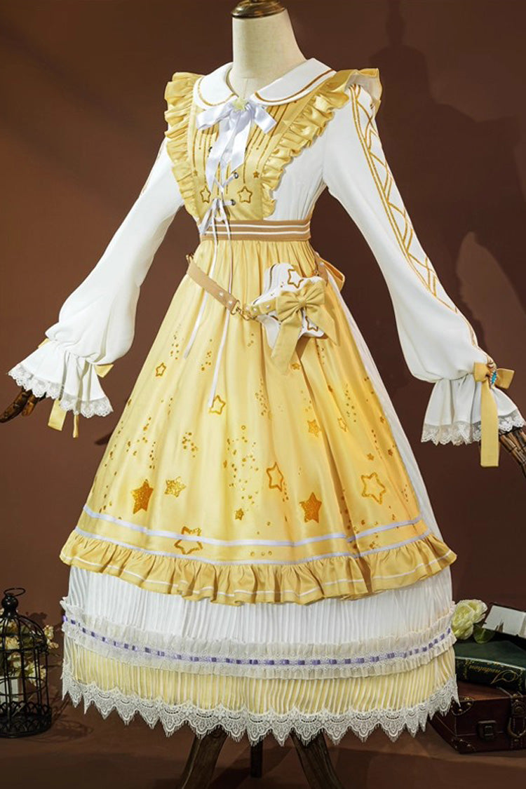 Yellow Identity V Toy Merchant Glimmer Within Reach Triple-Layered Print Ruffle Bowknot Classic Cosplay Lolita Dress Set