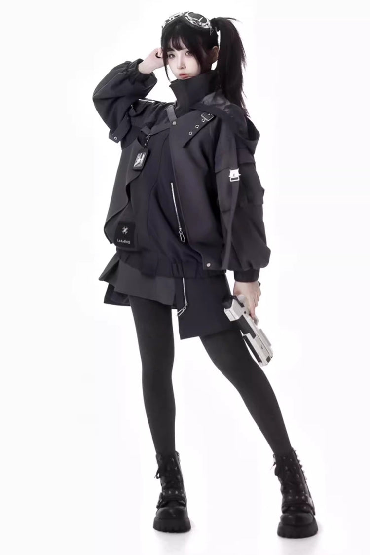 Black Retrograde Orbit Long Sleeves Gothic Ouji Lolita Skirt Coat Set