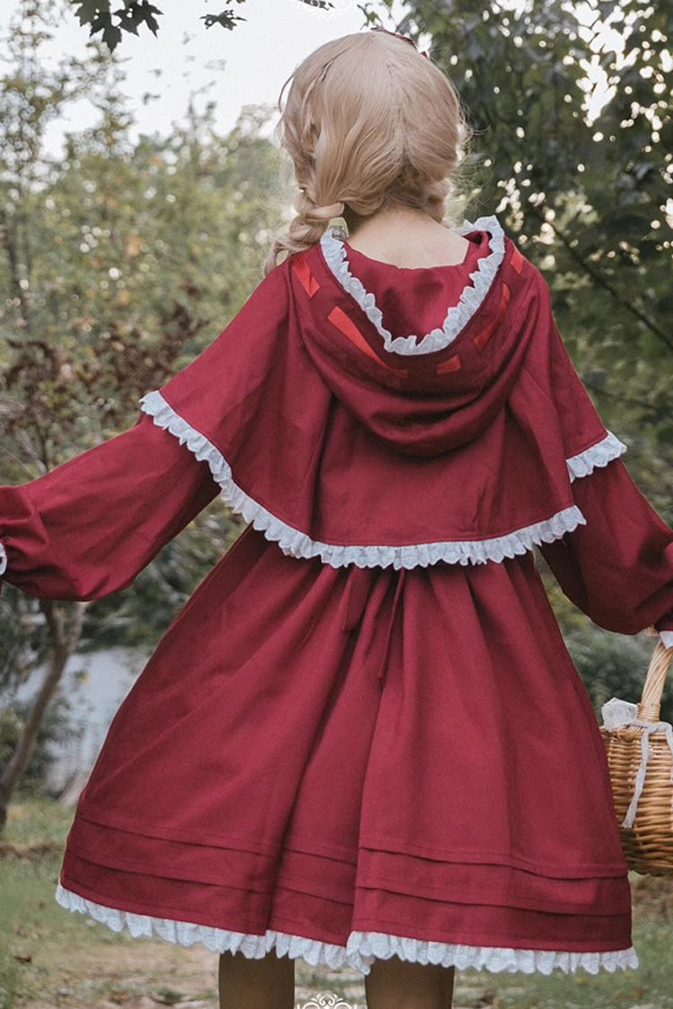 Red Little Red Riding Hood Sleeveless Print Ruffle Bowknot Sweet Princess Lolita Jsk Dress