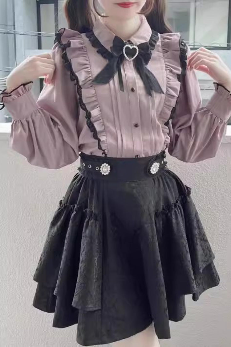 Jacquard Dark Pattern Bowknot Sweet Jirai Kei Japanese Lolita Skirt 3 Colors
