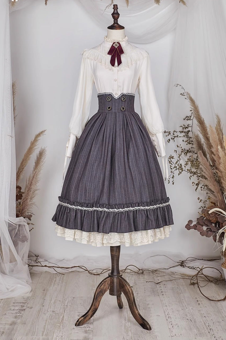 Multi-layer Striped Print Ruffle Sweet College Style Elegant Lolita Skirt 3 Colors