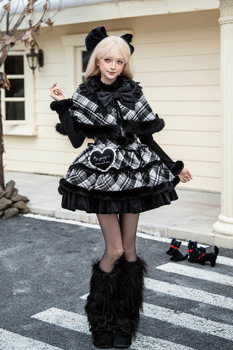 Letters & Poems · Snowy Night Serenade Triple-Layered Print Ruffle Bowknot Sweet Lolita Jsk Dress Set 2 Colors