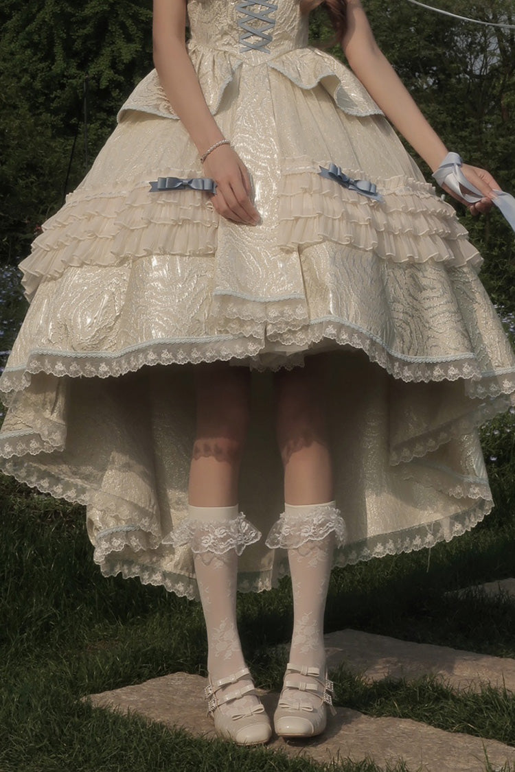 Ivory/Blue Tycoon's Daughter Ruffle Bowknot Sweet Elegant Princess Lolita Jsk Dress