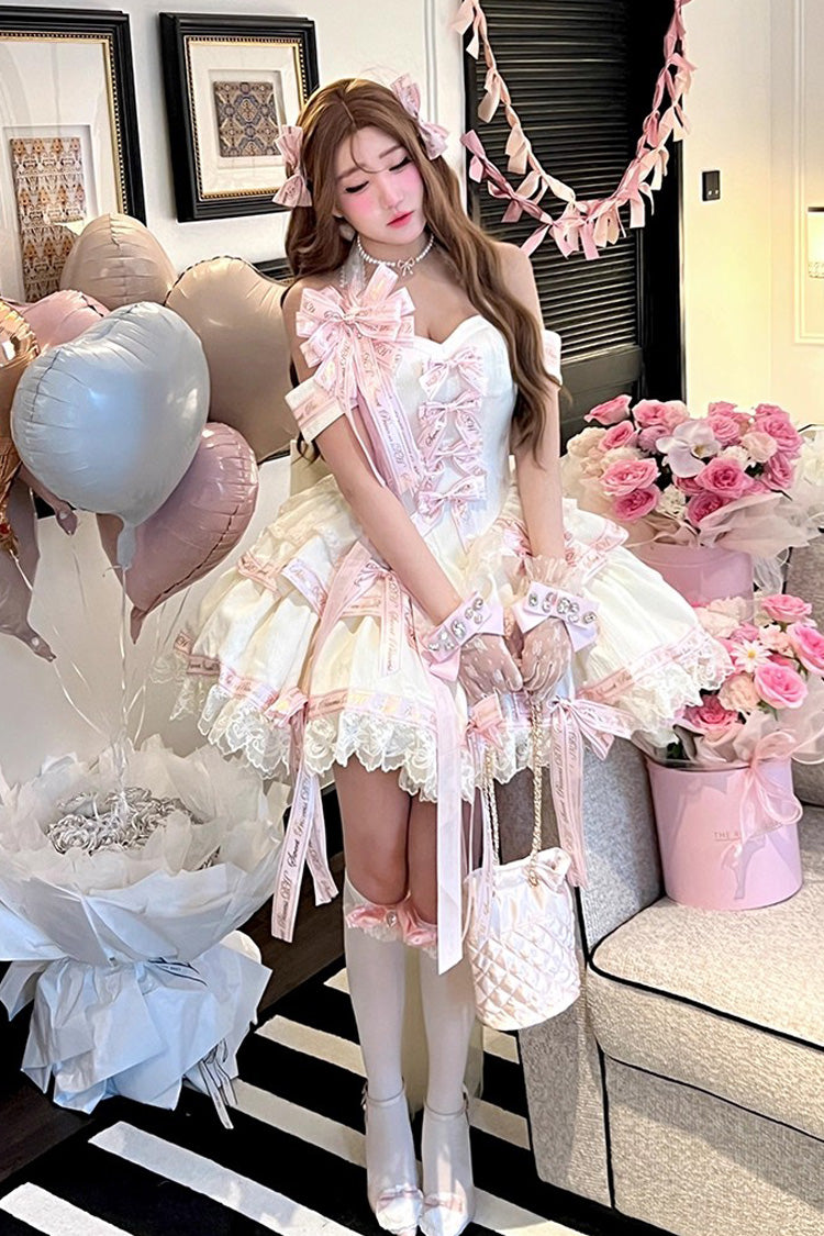 Pink Young Lady Halterneck Sleeveless Multi-Layered Ruffle Bowknot Elegant Princess Sweet Lolita Dress