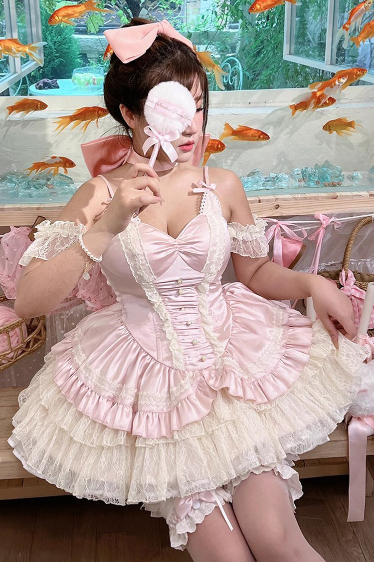 Pink Ballet Cat Multi-Layered Ruffle Bowknot Lace Sweet Ballet Lolita Jsk Dress