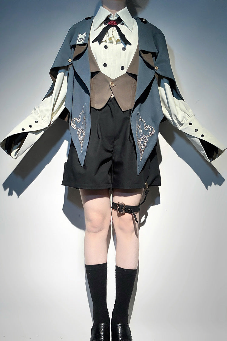 Blue Little Detective Print Ouji Prince Handsome Lolita Cloak