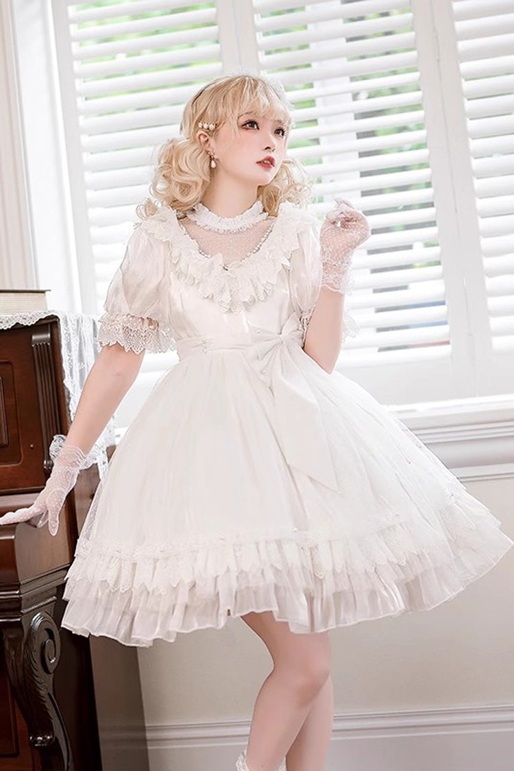 White Multi-Layered Ruffle Hanayome Hollow Bowknot Lace Sweet Vintage Gorgeous Lolita Dress
