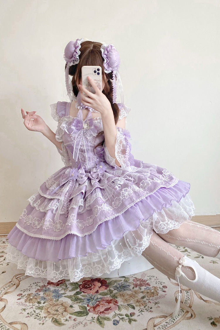 Purple Rain of Peaches Sleeveless Multi-Layered Bowknot Lace Sweet Chinese Style Lolita Jsk Dress