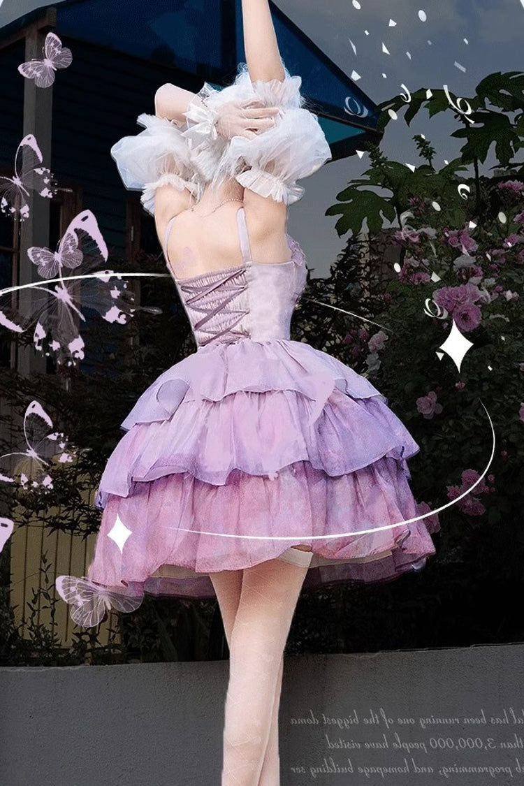 Purple Gradient The Forty-Fourth Sunset Oil Painting Triple-Layered Ruffle Bowknot Sweet Lolita Jsk Dress