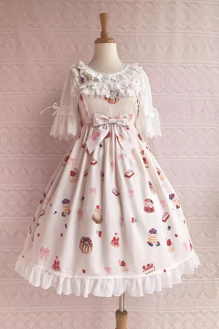 Strawberry Fruit Dessert Print Ruffle Bowknot Lace Sweet Lolita Jsk Dress 5 Colors