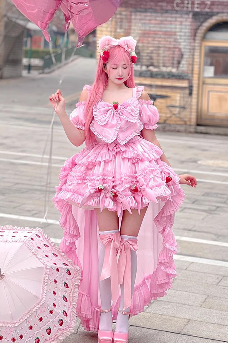 Pink Strawberry Magic Girl Party Theme Cute Sweet Princess Lolita Strapless Dress