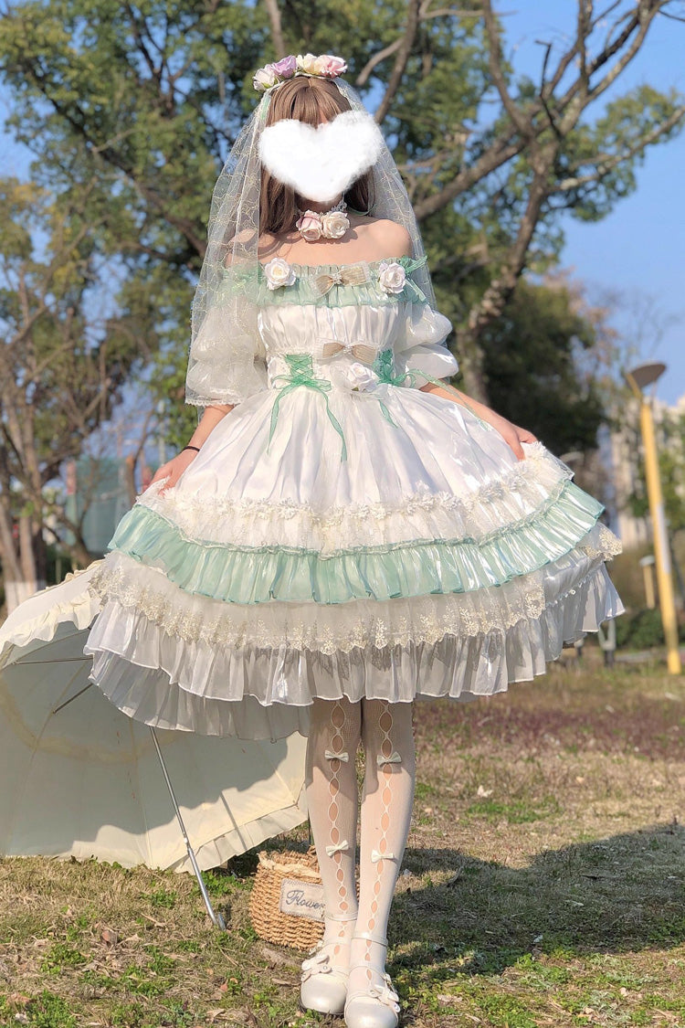 Green Spring of Boliya Long Sleeves Multi-Layered Ruffle Bowknot Lace Lace-Up Sweet Princess Lolita Dress