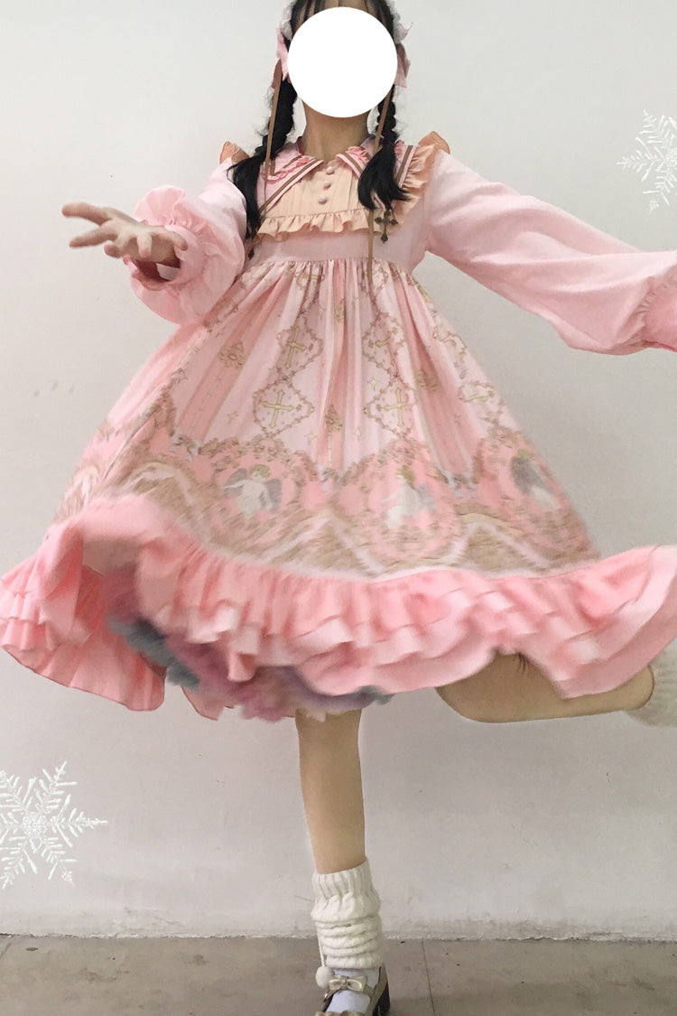 Angel's Redemption Long Sleeves Angel Print Ruffle Bowknot Sweet Lolita Dress 3 Colors