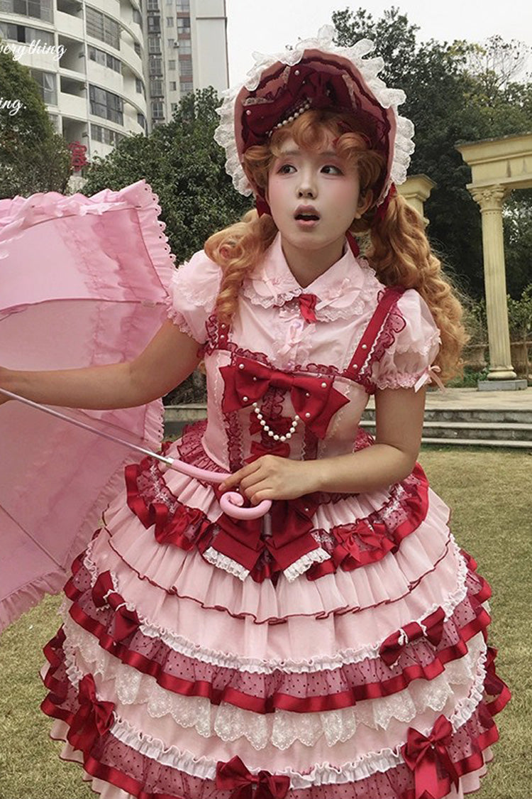Red Ribbon Berries Sleeveless Multi-Layered Ruffle Bowknot Lace Sweet Lolita Jsk Dress