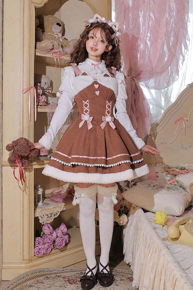 Star Who Meow Double-Layered Bowknot Autumn and Winter Sweet Lolita Jsk Dress 3 Colors