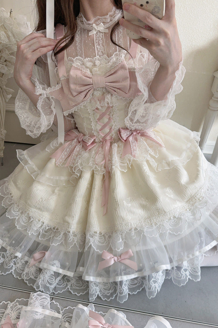 Apricot Fleishi Island Sleeveless Ruffle Bowknot Lace Slim Sweet Ballet Lolita Jsk Dress