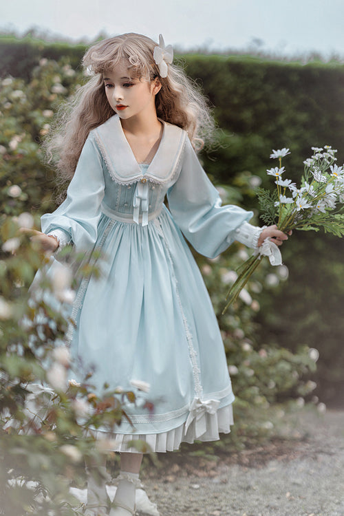 Doll Collar Lantern Sleeves High Waist Sweet Lolita OP Dress