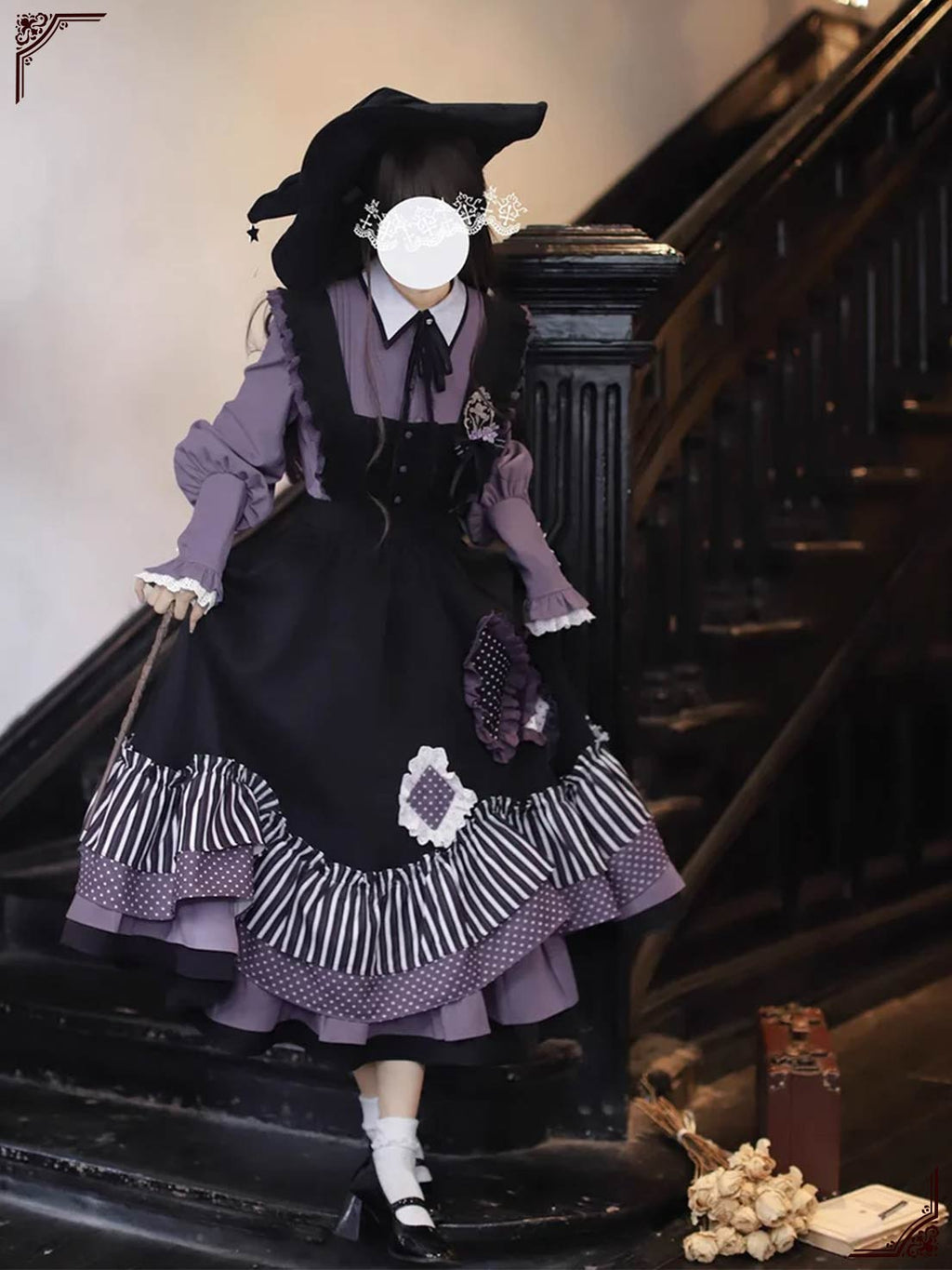 Gothic Lolita JSK and Blouse Set - Witch Academy Purple & Black Style