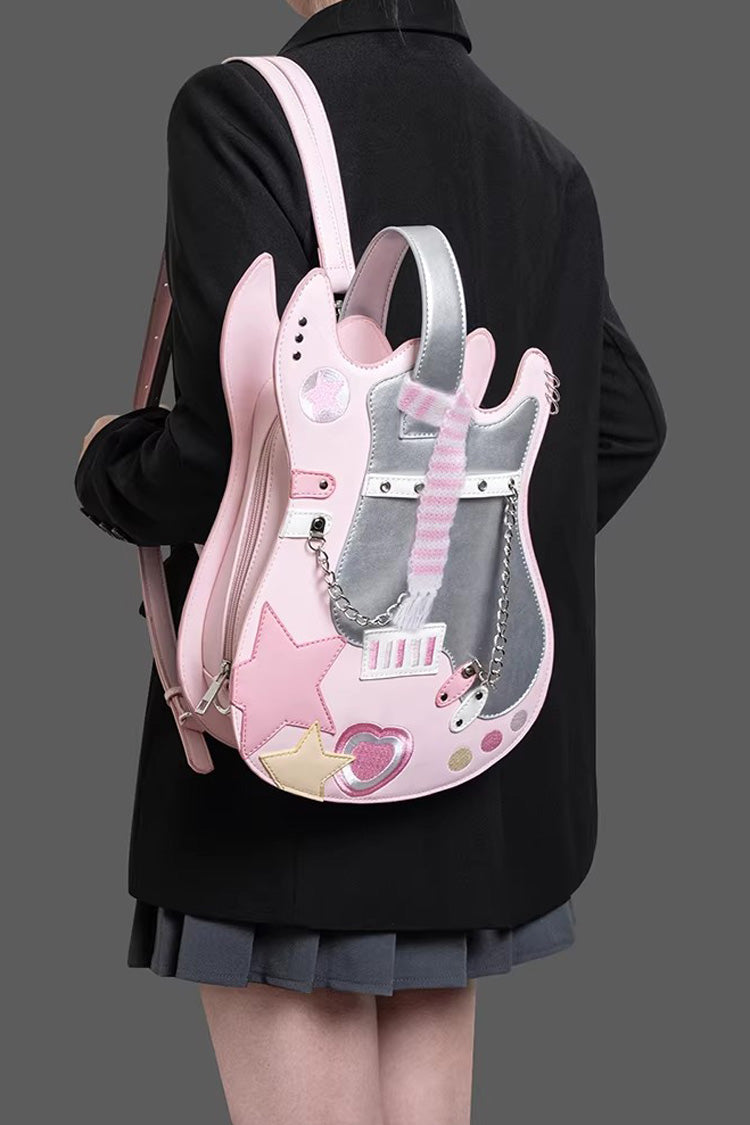 Guitar Heart Creative Color-Block Embroidered Chain-Decorated Sweet Lolita Itabag 4 Colors