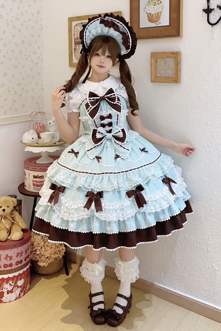 Mint Chocolate Fondant Cake Sleeveless Multi-Layered Ruffle Bowknot Lace Sweet Lolita Jsk Dress