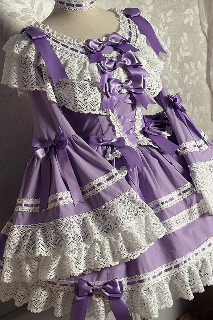 Purple Rabbit Sleeping Doll Long Trumpet Sleeves Ruffle Bowknot Lace Sweet Lolita Dress