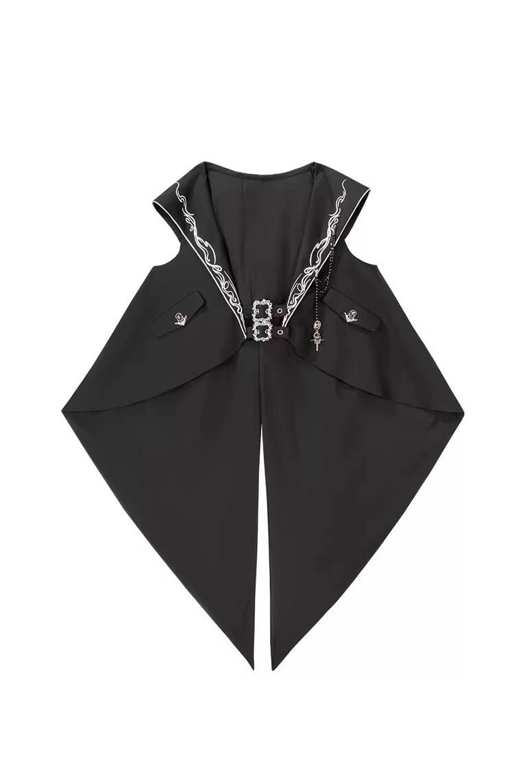 Black Bunny-Eared Meteorite Long Sleeves Embroidered Gothic Prince Ouji Lolita Shorts Vest Set