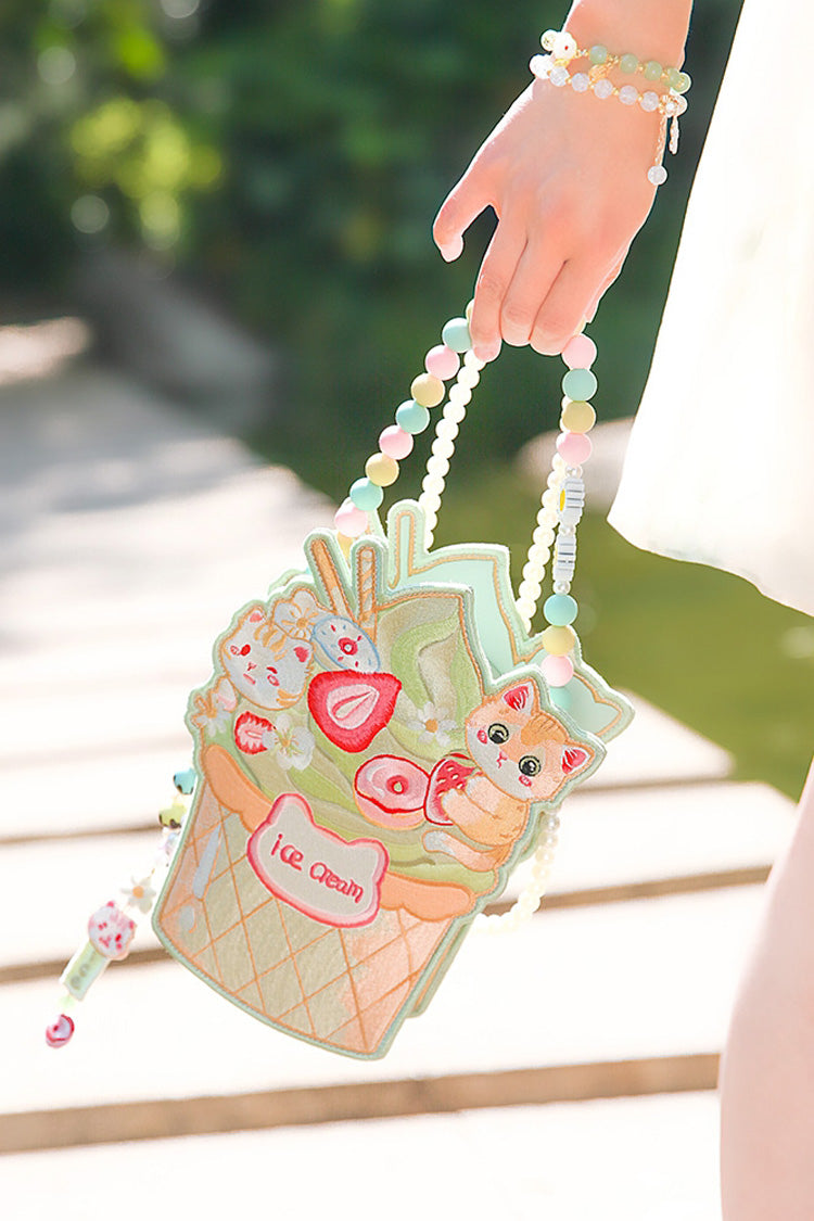 Multi-Color Ice Cream Cat Embroidery Sweet Lolita Crossbody Bag