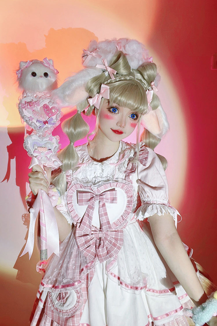 Pink Valentine's Day Multi-Layered Print Ruffle Cardigan Bowknot Lace Sweet Lolita Jsk Dress