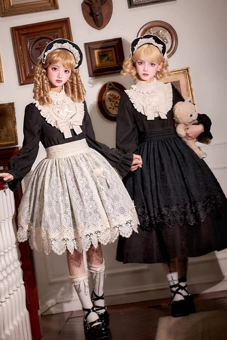 Black Twilight Choir Long Sleeves Bowknot Lace Sweet Vintage Lolita Dress 2 Versions