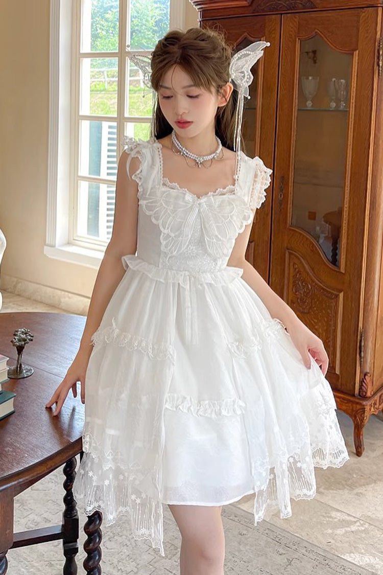 White Ruffle Cardigan Bowknot Lace Sweet Princess Lolita Jsk Dress