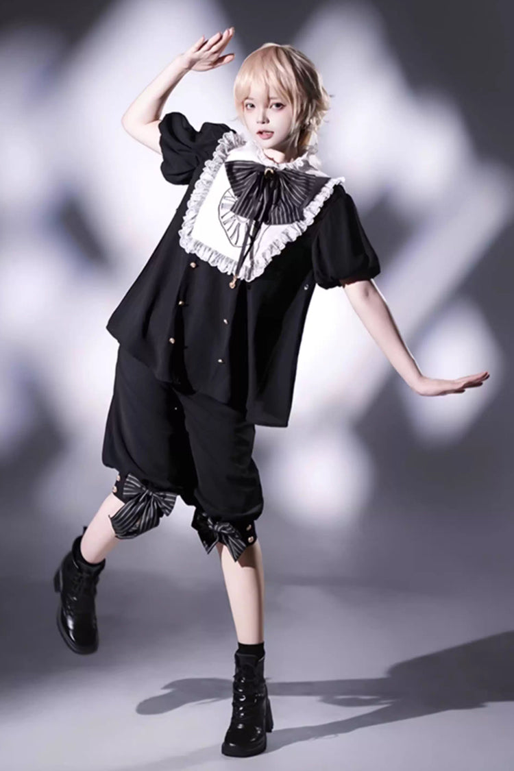 Black/White Rabbit Hole Long Sleeves Bow Gothic Prince Ouji Lolita Set