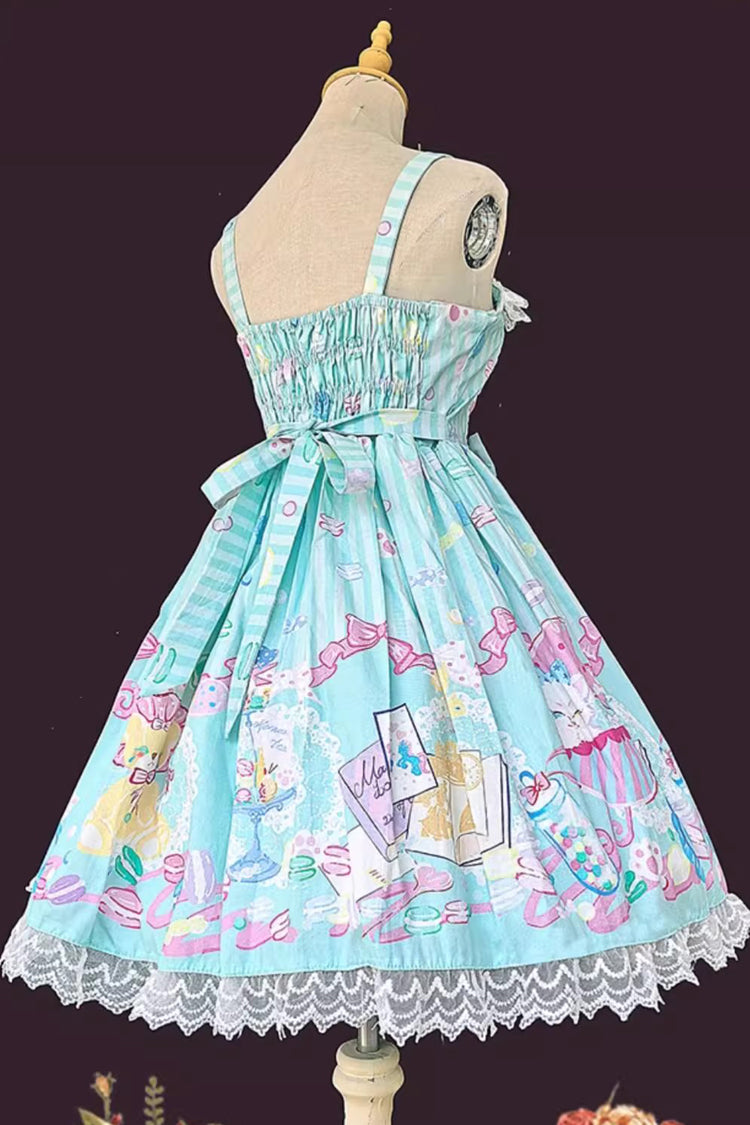 Macaron Dolly House Sleeveless Print Bowknot Lace-Up Sweet Lolita Jsk Dress 3 Colors