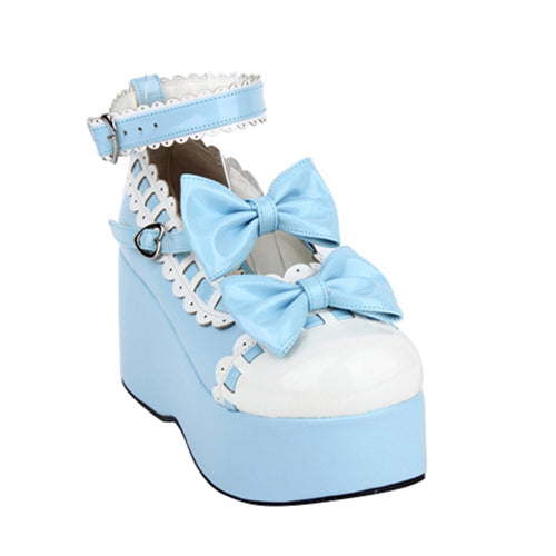 Pink Lace Bowknot Sweet Lolita Platform Shoes
