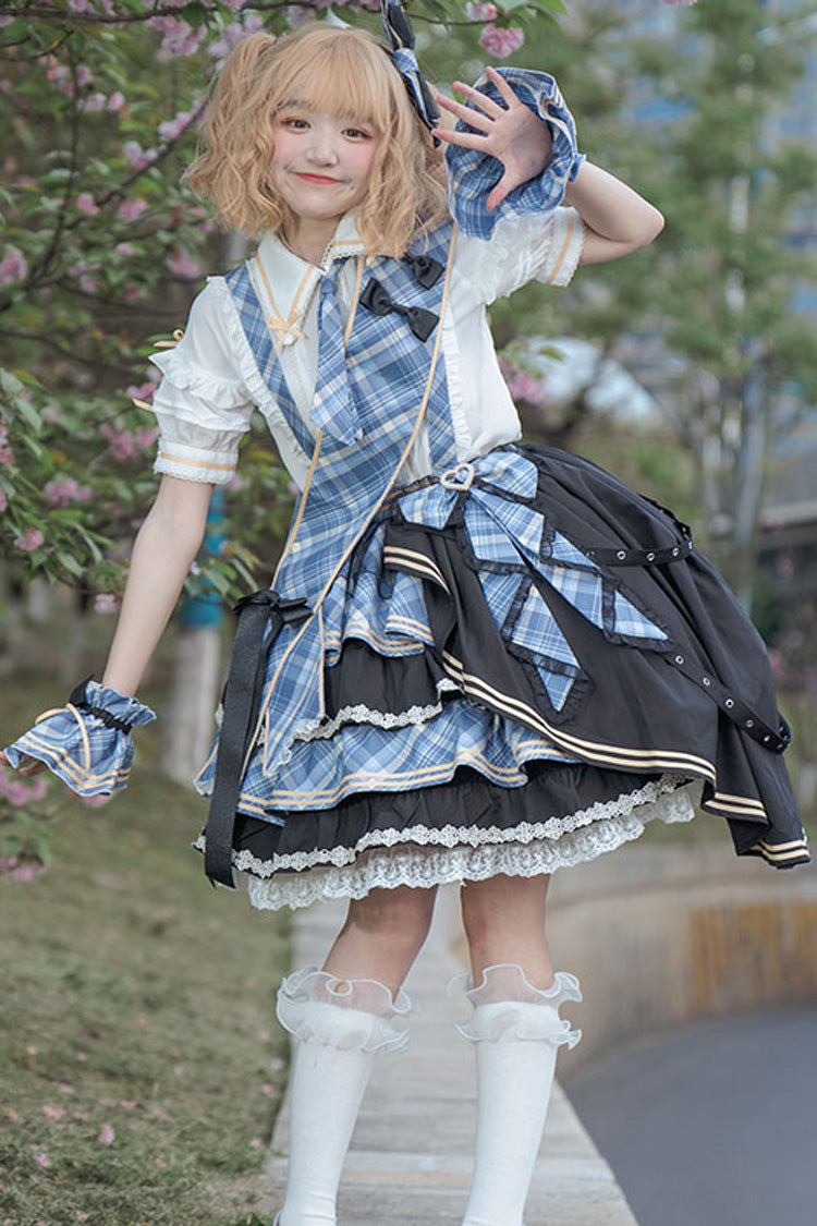 Multi-layer Print Ruffle Bowknot Sweet Lolita Skirt Set 3 Colors