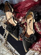 Dark Rose Goth Lolita Gorgeous Pointed-toe Mid Heel Lolita Shoes Part Shoes