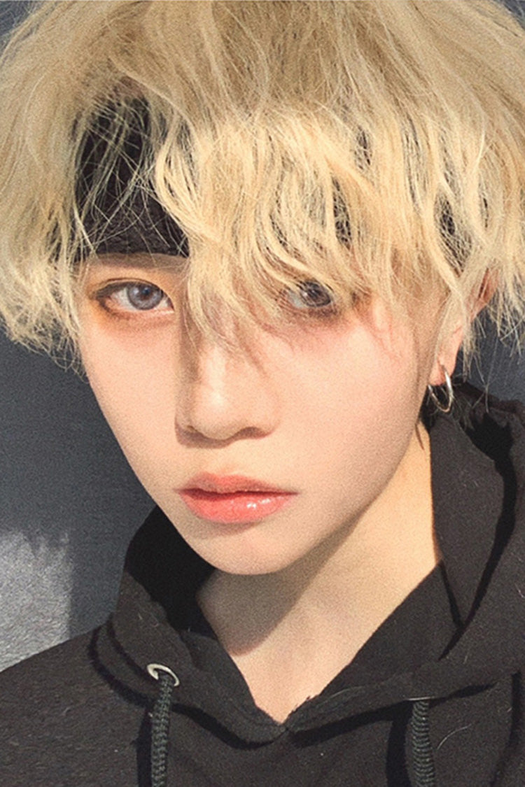 Yellow Aluminium Foil Perm Fluffy Handsome Ouji Wig