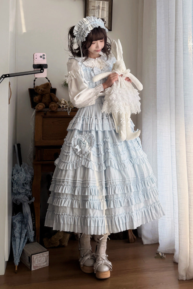 Blue Heart In Love Multi-Layered Ruffled Bow Sweet Lolita Jsk Dress
