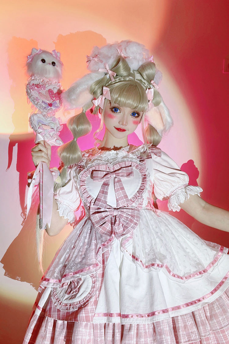 Pink Valentine's Day Multi-Layered Print Ruffle Cardigan Bowknot Lace Sweet Lolita Jsk Dress