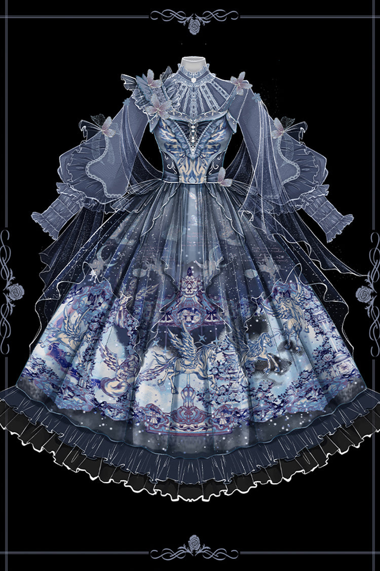 Blue Angel Garden Print Ruffle Bowknot Asymmetric Classic Elegant Lolita Jsk Dress