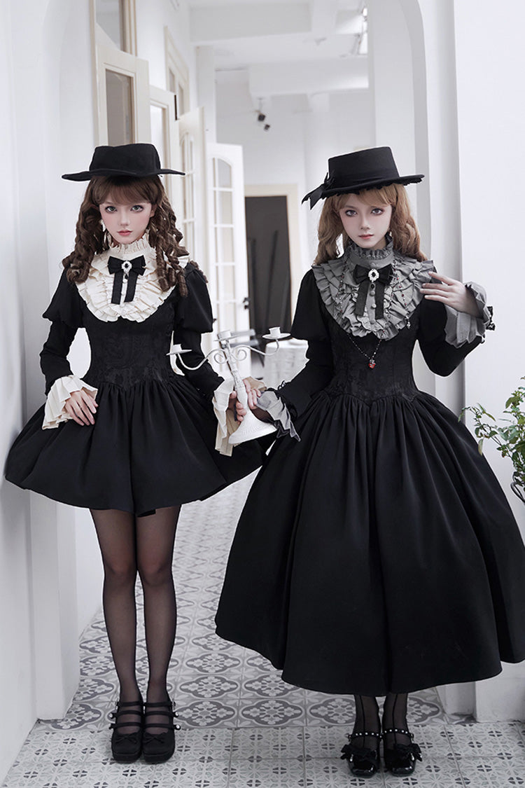 Black Old Testament Short Sleeves Ruffle Embroidery Bowknot Lace-Up Gothic Lolita Dress 2 Versions