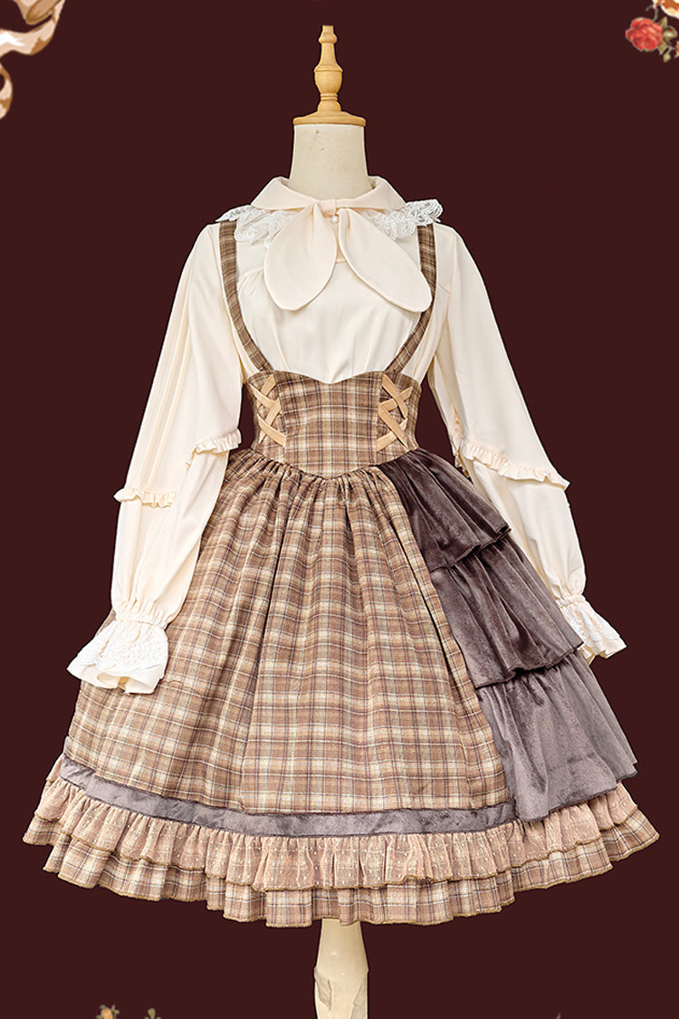 Brown Morning Tune Sleeveless High Waisted Print Ruffle Asymmetric Sweet Lolita Strap Dress