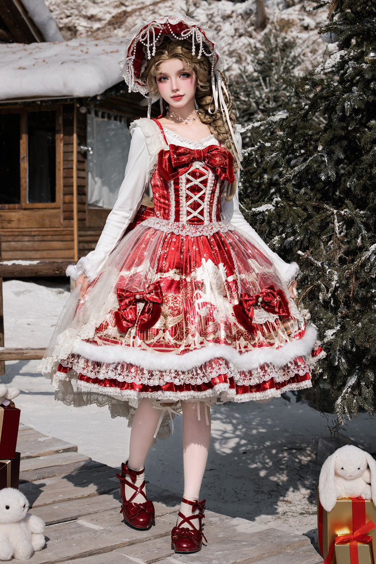 Red Happy New Year Printed Ruffled Bow Lace Classic Chinese Style Gorgeous Lolita Jsk Dress