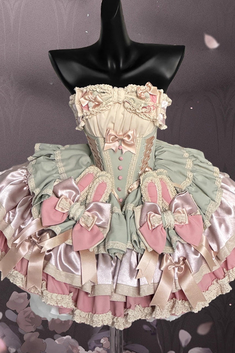Ribbon Dance Multi-Layered Ruffle Bowknot Lace-Up Sweet Princess Lolita Dress 3 Colors