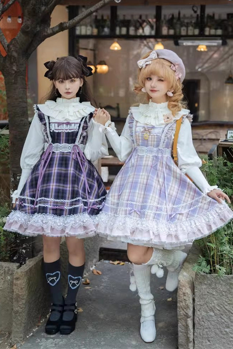 Black/Purple Endless Summer High Waisted Printed Ruffled Bow Lace Sweet Princess Lolita Jsk Dress 2 Versions